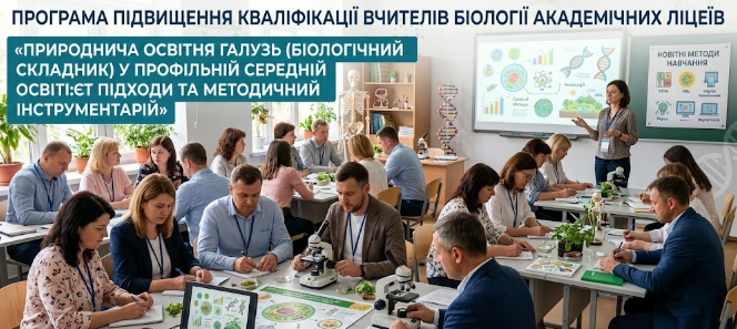 Програма підвищення кваліфікації вчителів біології академічних ліцеїв «ПРИРОДНИЧА ОСВІТНЯ ГАЛУЗЬ (БІОЛОГІЧНИЙ СКЛАДНИК) У ПРОФІЛЬНІЙ СЕРЕДНІЙ ОСВІТІ: СУЧАСНІ ПІДХОДИ ТА МЕТОДИЧНИЙ ІНСТРУМЕНТАРІЙ»