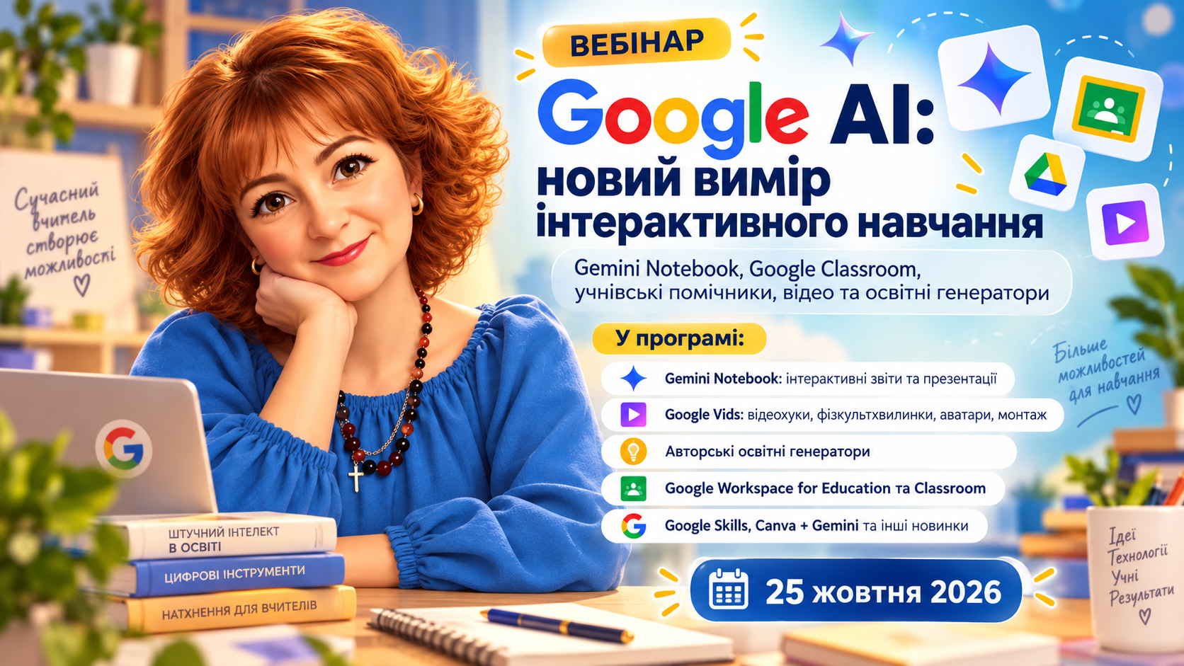 Вебінар "Google AI: новий вимір інтерактивного навчання. Gemini Notebook, Google Classroom, відео та освітні генератори"