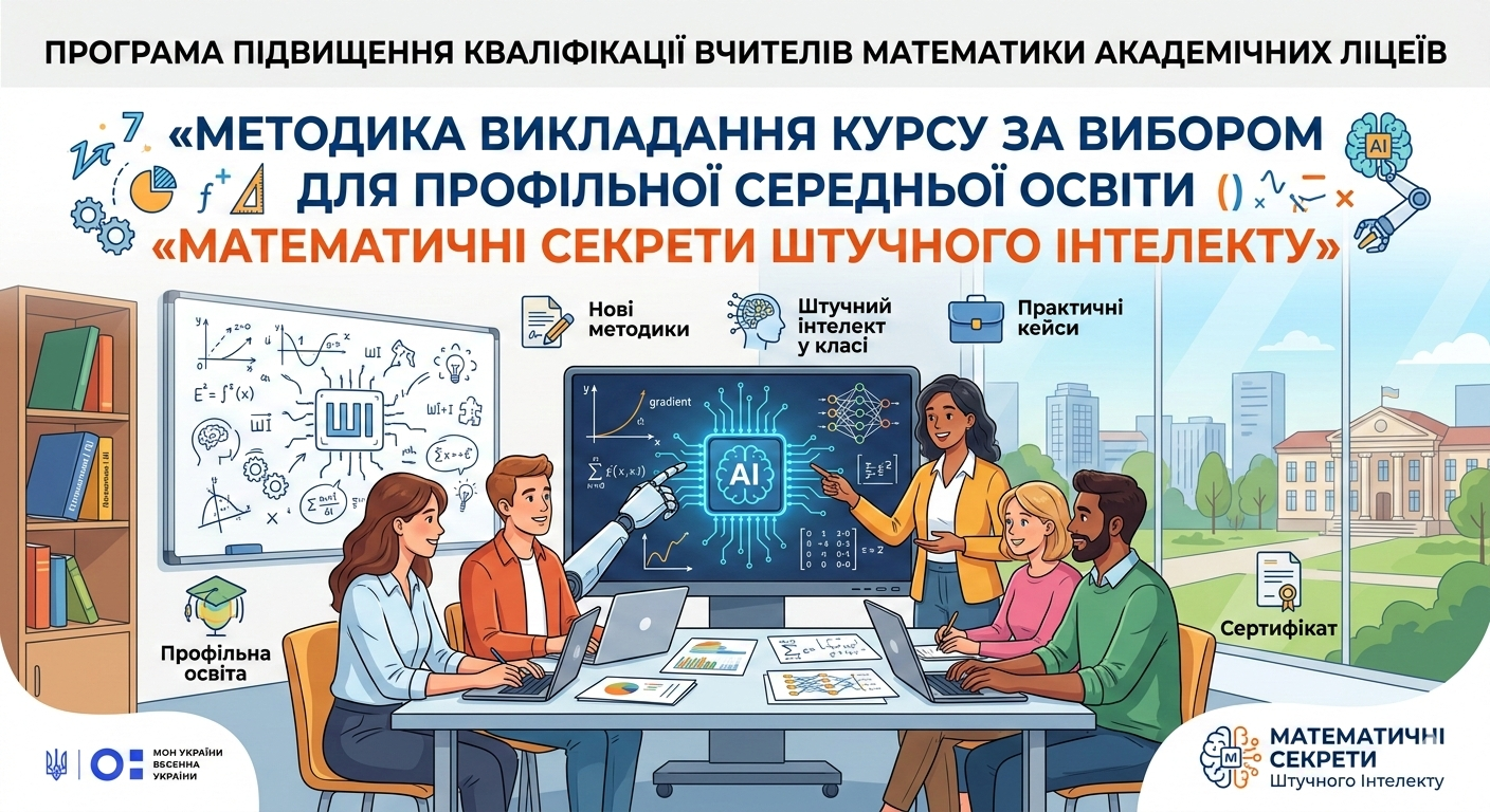 Програма підвищення кваліфікації вчителів математики академічних ліцеїв «МЕТОДИКА ВИКЛАДАННЯ КУРСУ ЗА ВИБОРОМ ДЛЯ ПРОФІЛЬНОЇ СЕРЕДНЬОЇ ОСВІТИ «МАТЕМАТИЧНІ СЕКРЕТИ ШТУЧНОГО ІНТЕЛЕКТУ»