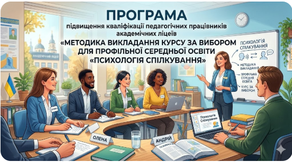 Програма підвищення кваліфікації педагогічних працівників академічних ліцеїв «МЕТОДИКА ВИКЛАДАННЯ КУРСУ ЗА ВИБОРОМ ДЛЯ ПРОФІЛЬНОЇ СЕРЕДНЬОЇ ОСВІТИ «ПСИХОЛОГІЯ СПІЛКУВАННЯ»
