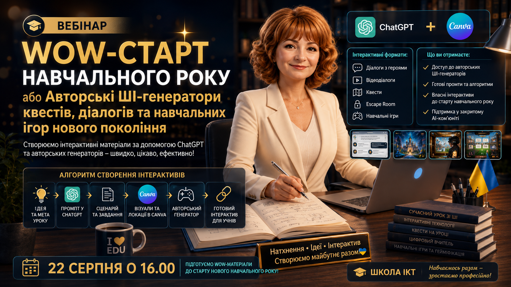 Вебінар "WOW-старт навчального року або Авторські ШІ-генератори квестів, діалогів та навчальних ігор нового покоління"